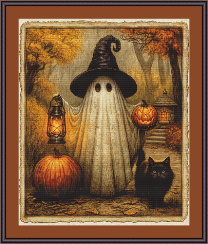 "Autumn's Little Haunt" cross stitch pattern by Queen Bee Designs