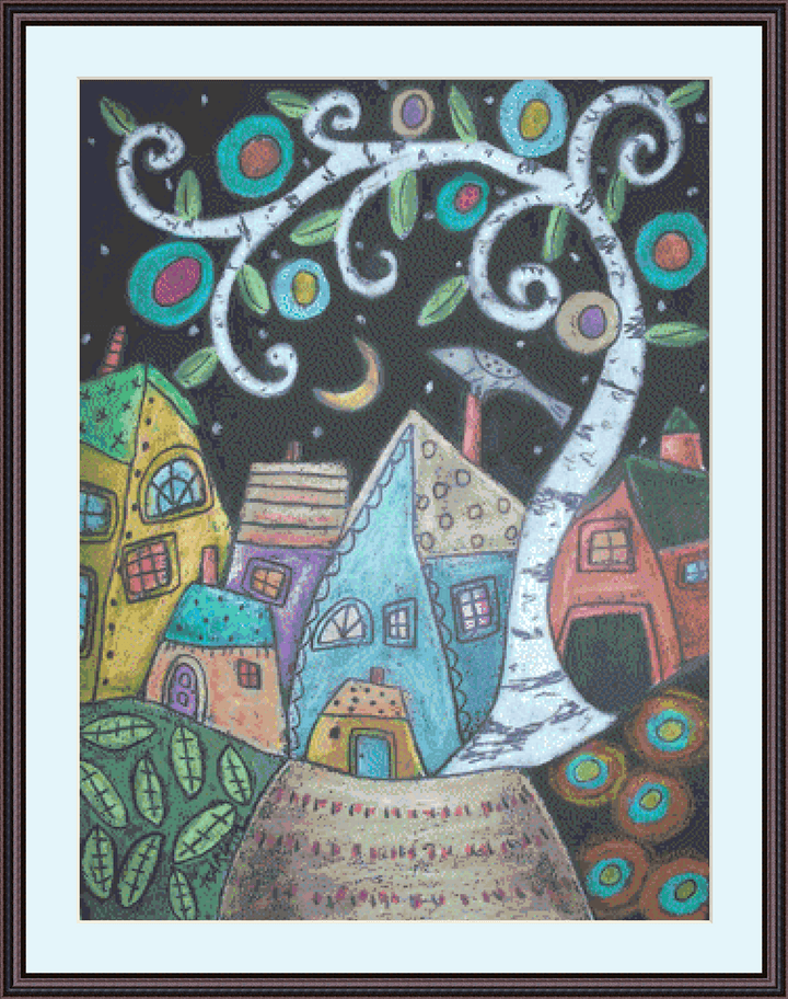 Birch Village counted cross stitch pattern by Karla Gerard