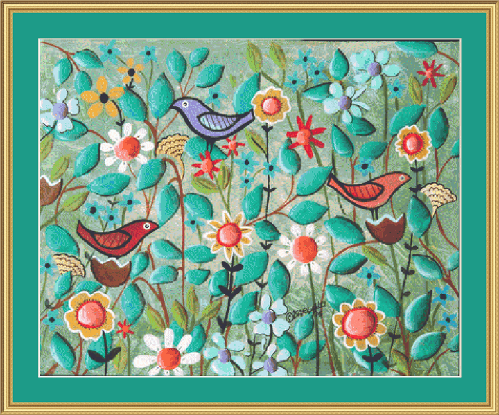 Birds and Blooms counted cross stitch pattern by Karla Gerard