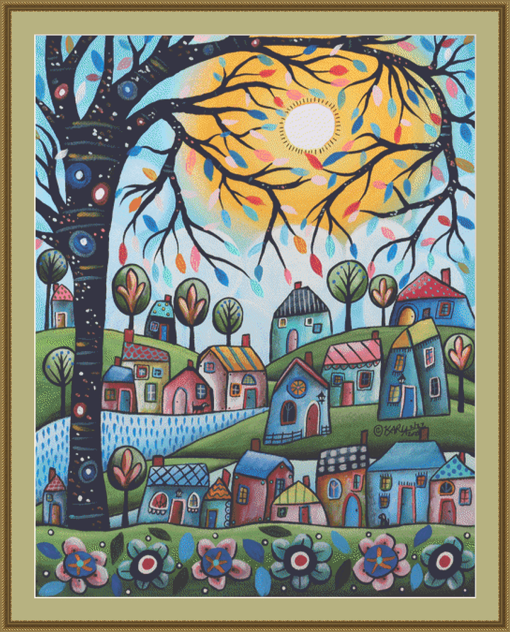 Blues Village (Max Size/Color) counted cross stitch pattern by Karla Gerard