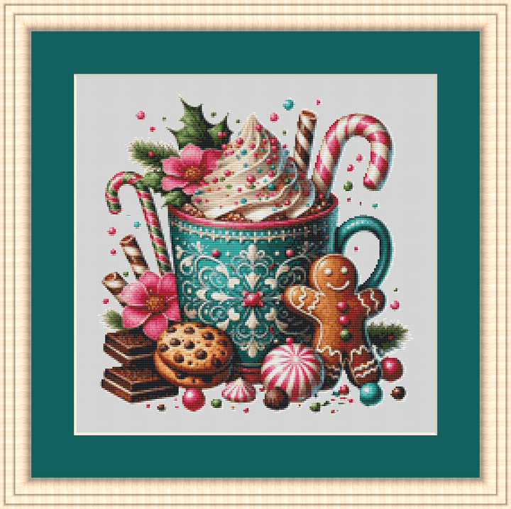 Cookies and Cocoa (Ornament) counted cross stitch pattern by Dream Cafe Art