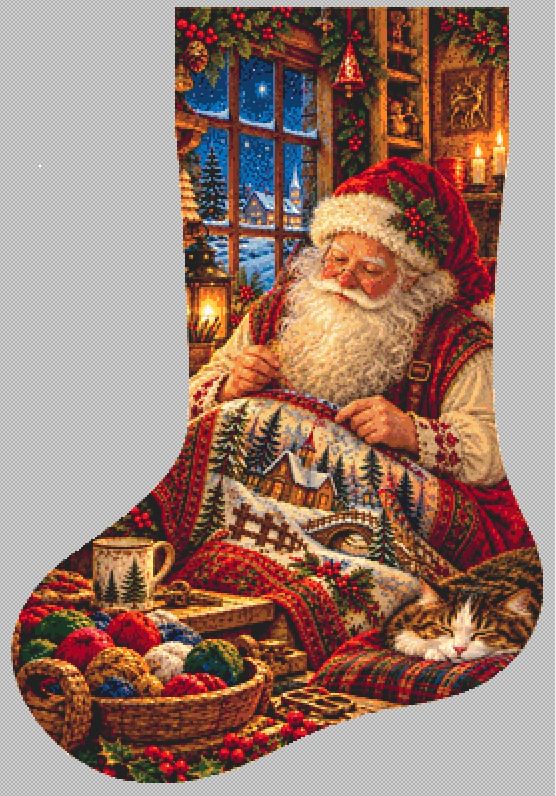 "Cross Stitching Santa" (Stocking) cross stitch pattern by Bryna T. Art & Design