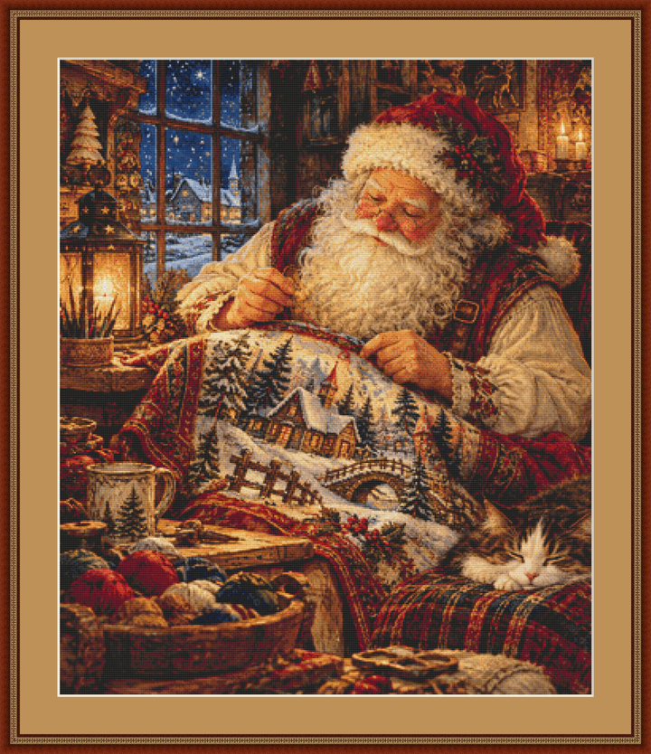 "Cross Stitching Santa" cross stitch pattern by Bryna T. Art & Design