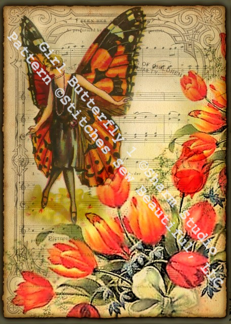 Girl Butterfly 1 counted cross Stitch Pattern by SharmStudio