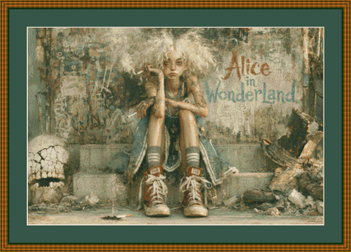 Grungy Alice cross stitch pattern by Bryna T. Art & Design