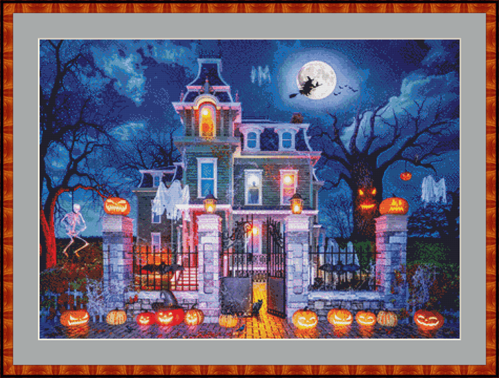 "Halloween House" cross stitch pattern by Dominic Davison, Licensed by MGL, www.mglart.com