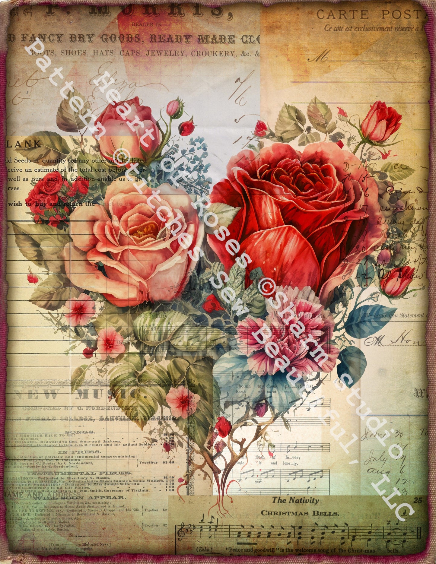 Heart of Roses (Max Size/Color) counted cross stitch pattern by Sharm Studio