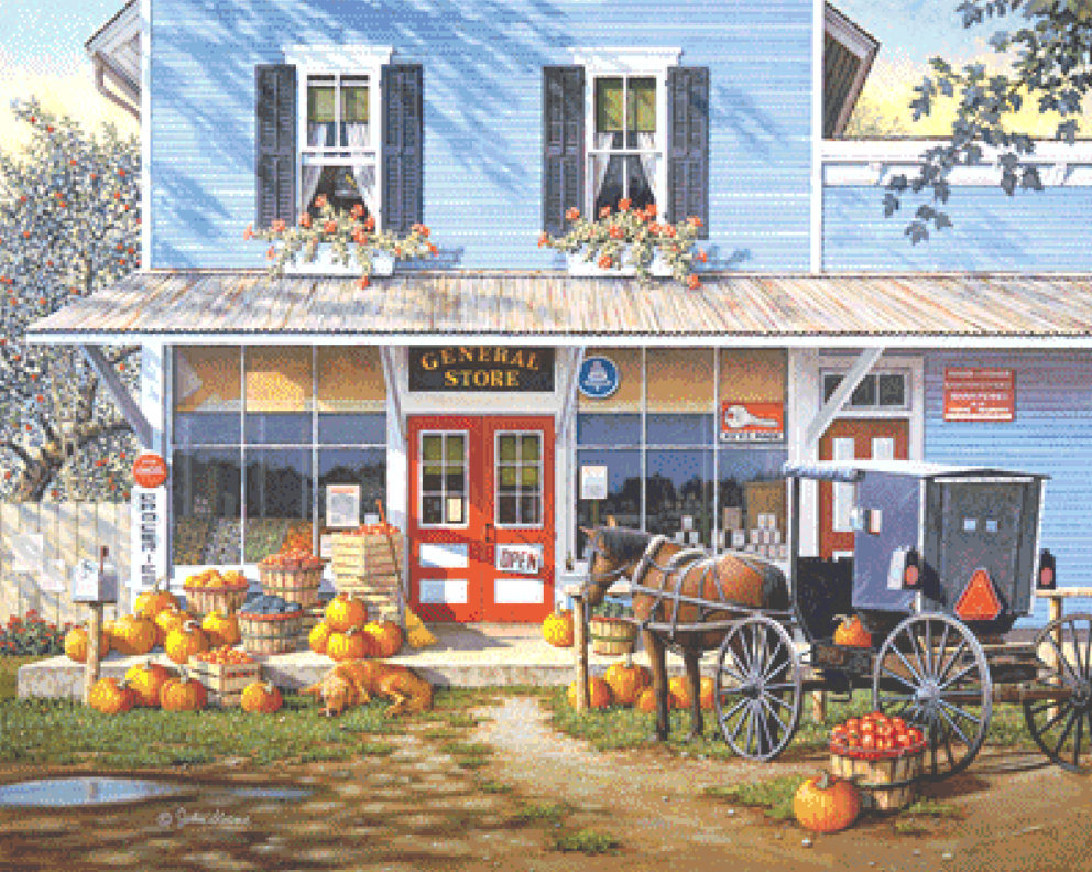 Market Day counted cross stitch pattern Copyright © John Sloane, used with Permission