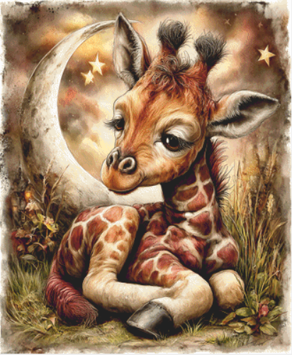 Sleepy Giraffe counted cross stitch pattern by Queen Bee Designs