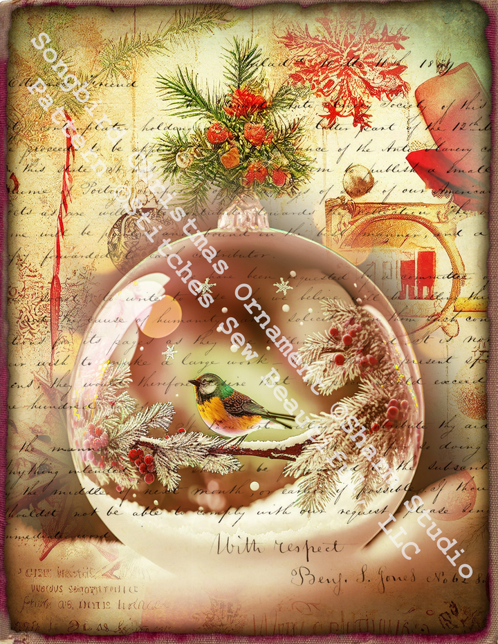 Songbird Christmas Ornament counted cross stitch pattern by SharmStudio