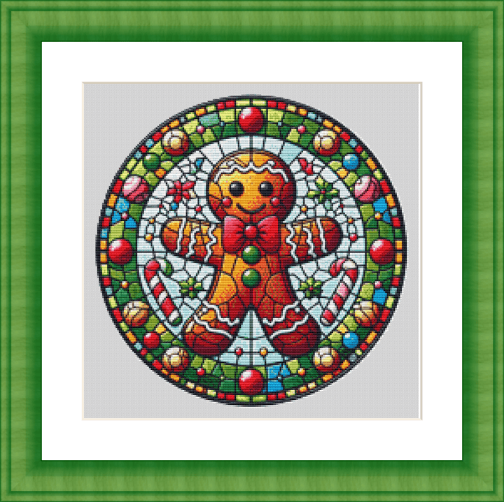 Stained Glass Gingerbread Man (Ornament) counted cross stitch pattern by Vector Craft Lab