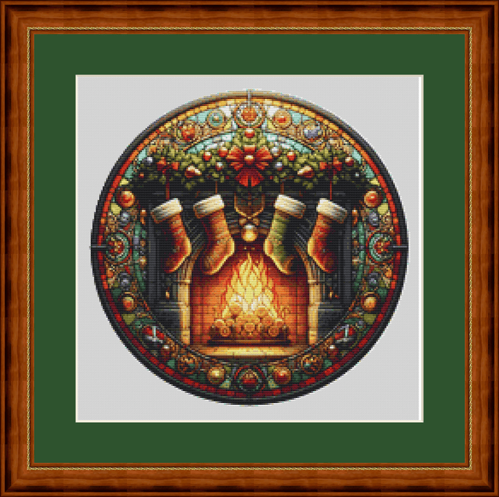 Stained Glass Stocking Hung by The Chimney With Care (Ornament) counted cross stitch pattern by Vector Craft Lab