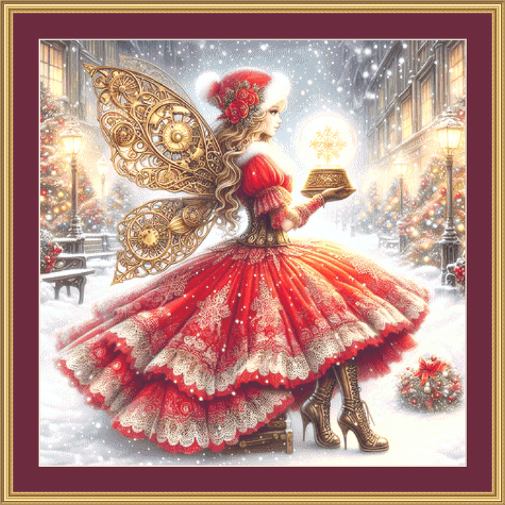 Steampunk Christmas Fairy counted cross stitch pattern by AdneLStudio