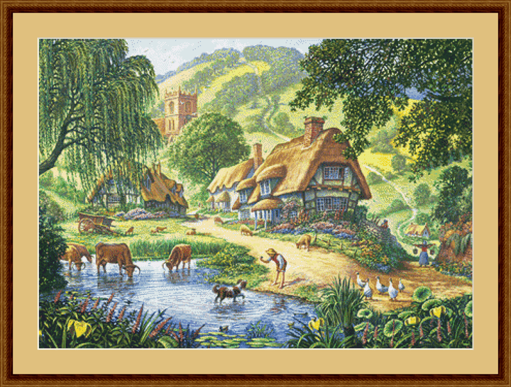 The Old Pond (Variant 1) cross stitch pattern by Steve Crisp, Licensed by MGL, www.mglart.com