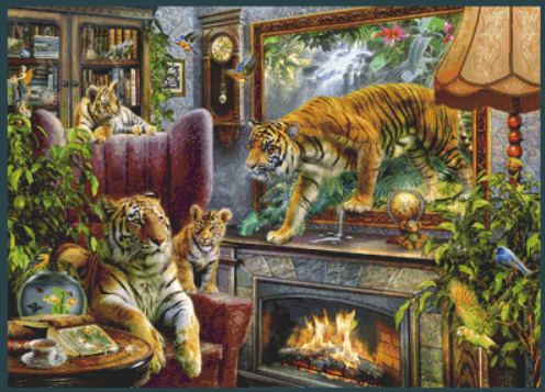 Tigers Coming to Life counted cross stitch pattern by Jan Patrik Krasny, Licensed by MGL, www.mglart.com