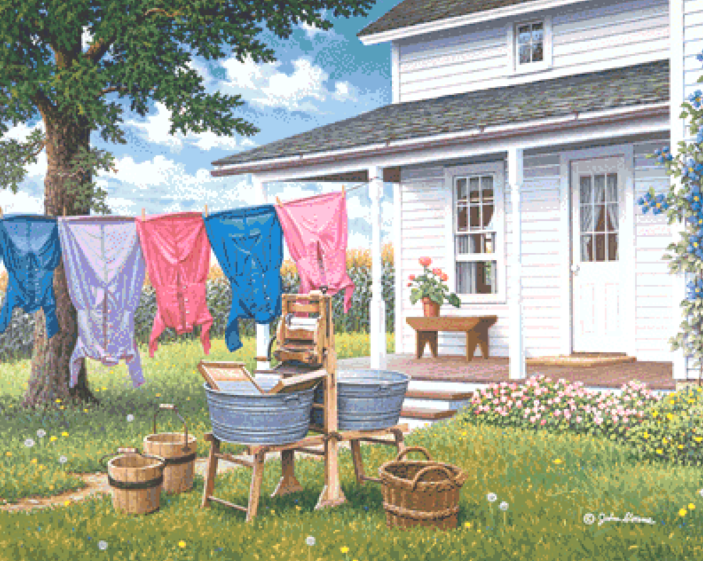 Wash and Dry counted cross stitch pattern Copyright © John Sloane, used with permission