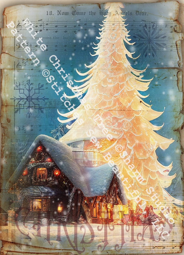 White Christmas Tree counted cross stitch pattern by Sharm Studio