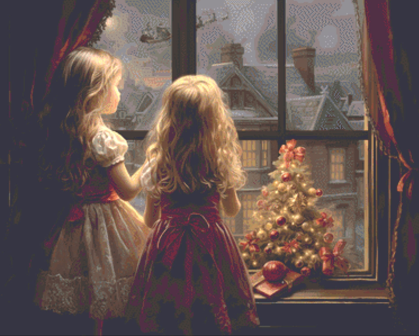 Girls Spying Santa cross stitch pattern by IvyCottageHome