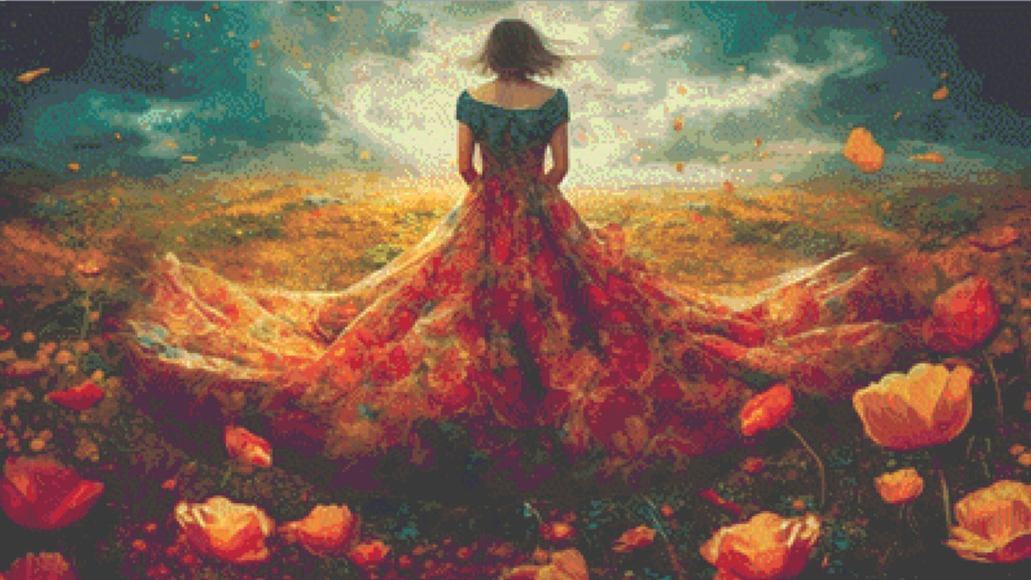 Woman in a Field of Flowers 6 cross stitch pattern by Eder Jose Rosa