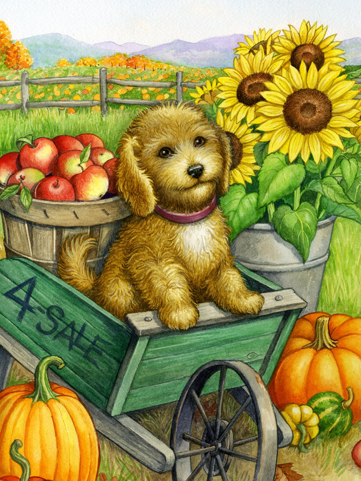 Fall Cockapoo cross stitch pattern by Rose Mary Berlin/Ansada Art Licensing Group, LLC