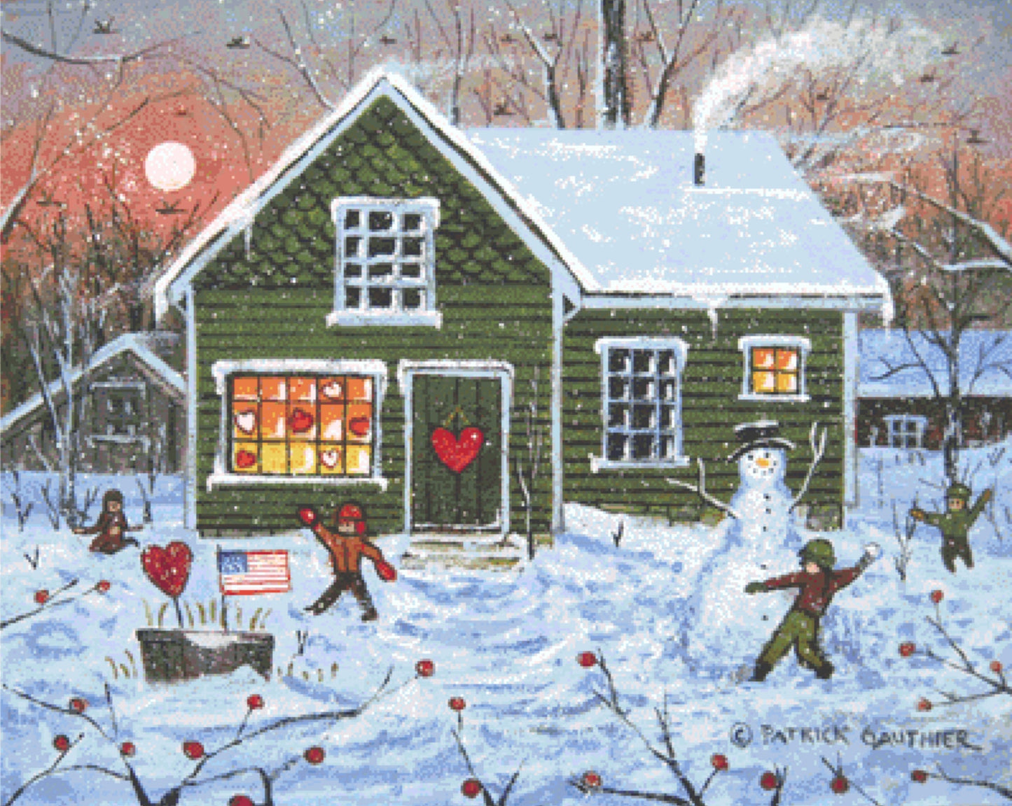 February Snow Day cross stitch pattern by Patrick Gauthier