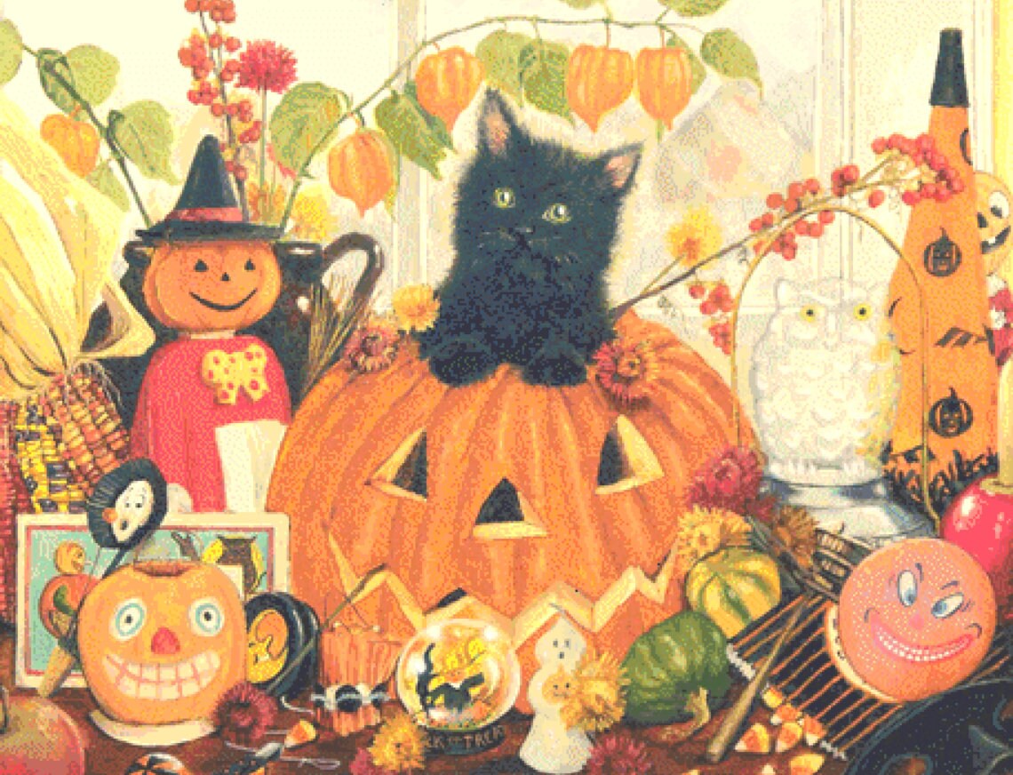 Jack O'Kitten cross stitch pattern by Joseph Holodook/Porterfields Fine Art Licensing