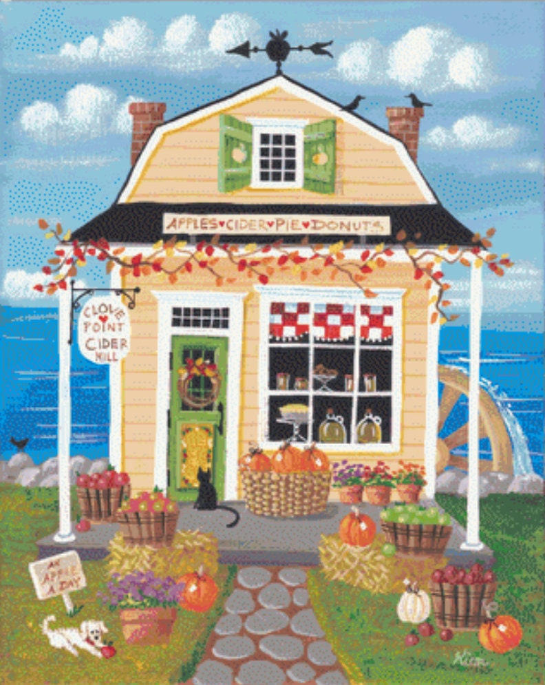 Clove Point Cider Mill cross stitch pattern by Kim Leo/JMS Art Licensing