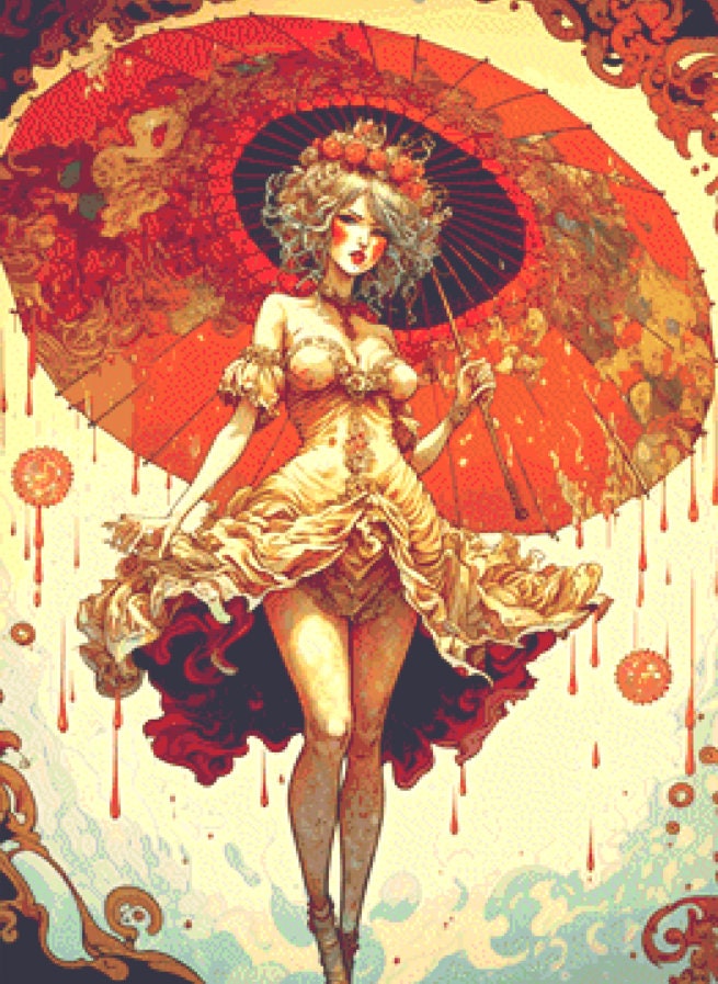 Psychadelic Woman With a Parasol ©Adobe Ext. License cross stitch pattern by StitchesSewBeautiful