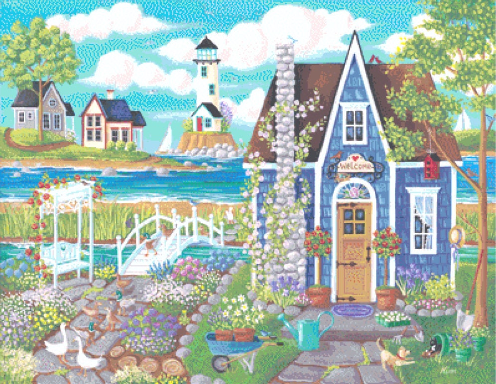 Garden Party cross stitch pattern by Kim Leo licensed by JMS Art Licensing