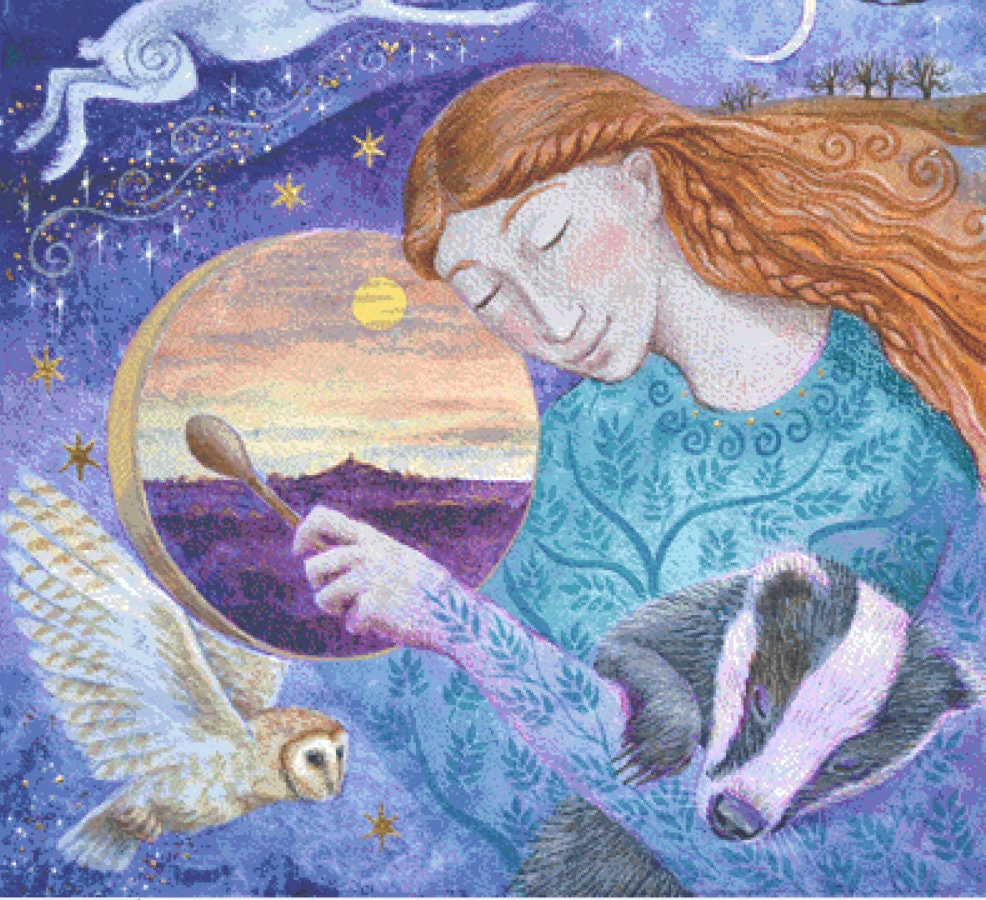 Drumming Avalon Dreams cross stitch pattern by Wendy Andrew of PaintingDreams
