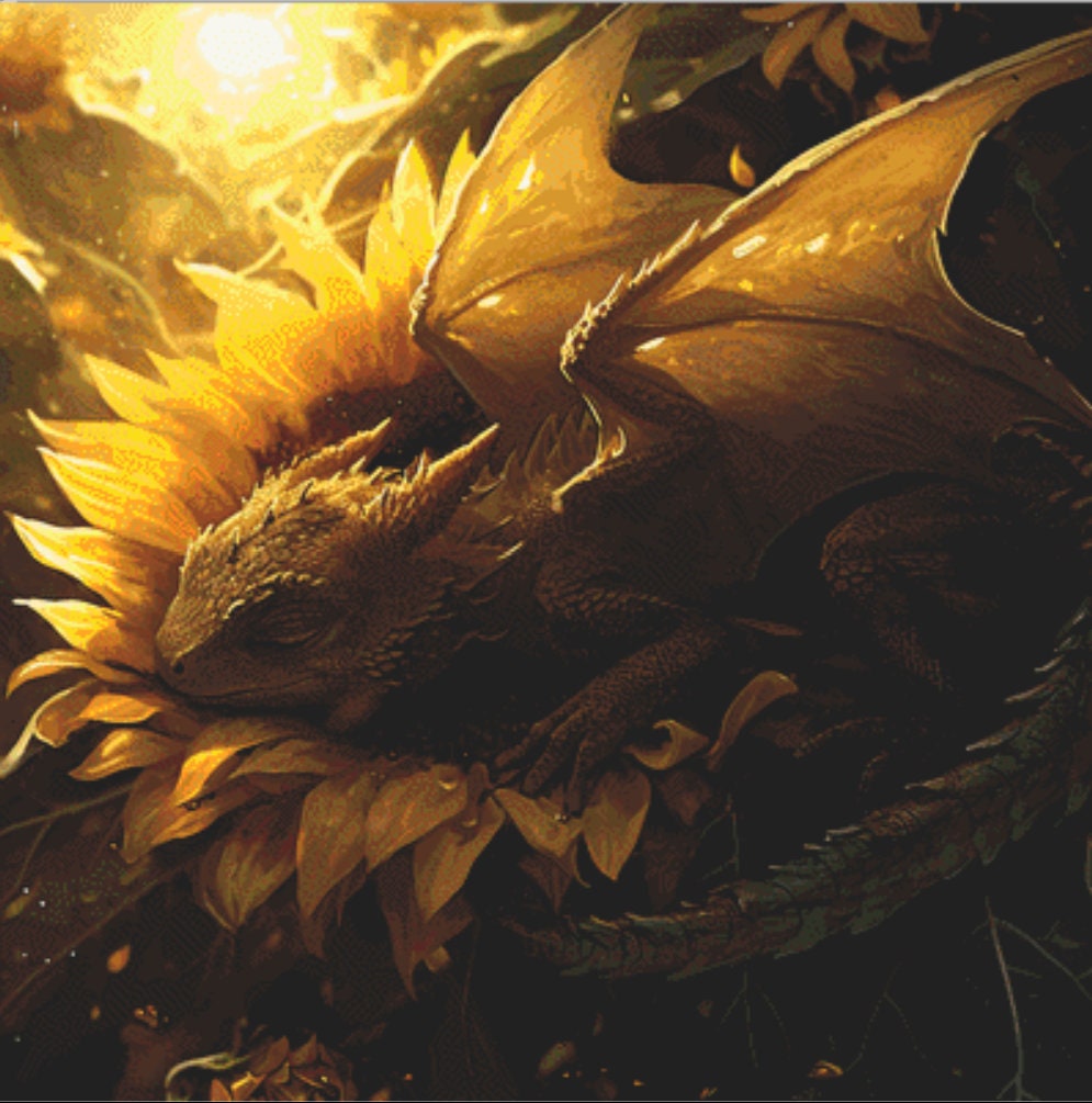 Sunflower Sleeping Dragon cross stitch pattern by Serr.Kai A Quill & Ink