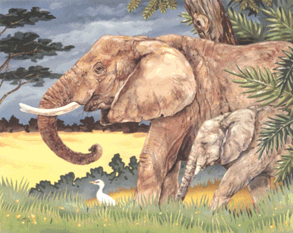 Elephants cross stitch pattern by Linda Howard Bittner/Ansada Art Licensing Group, LLC.
