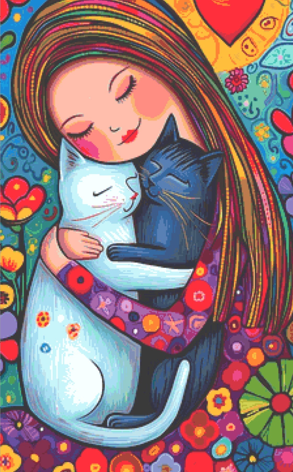 A Girl and Her Kitties cross stitch pattern by Eder Jose Rosa
