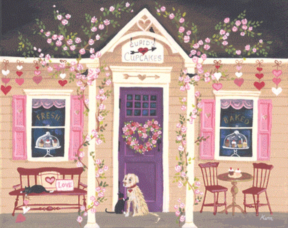 Cupid's Cupcakes cross stitch pattern by Kim Leo licensed by JMS Art Licensing (Digital Format)