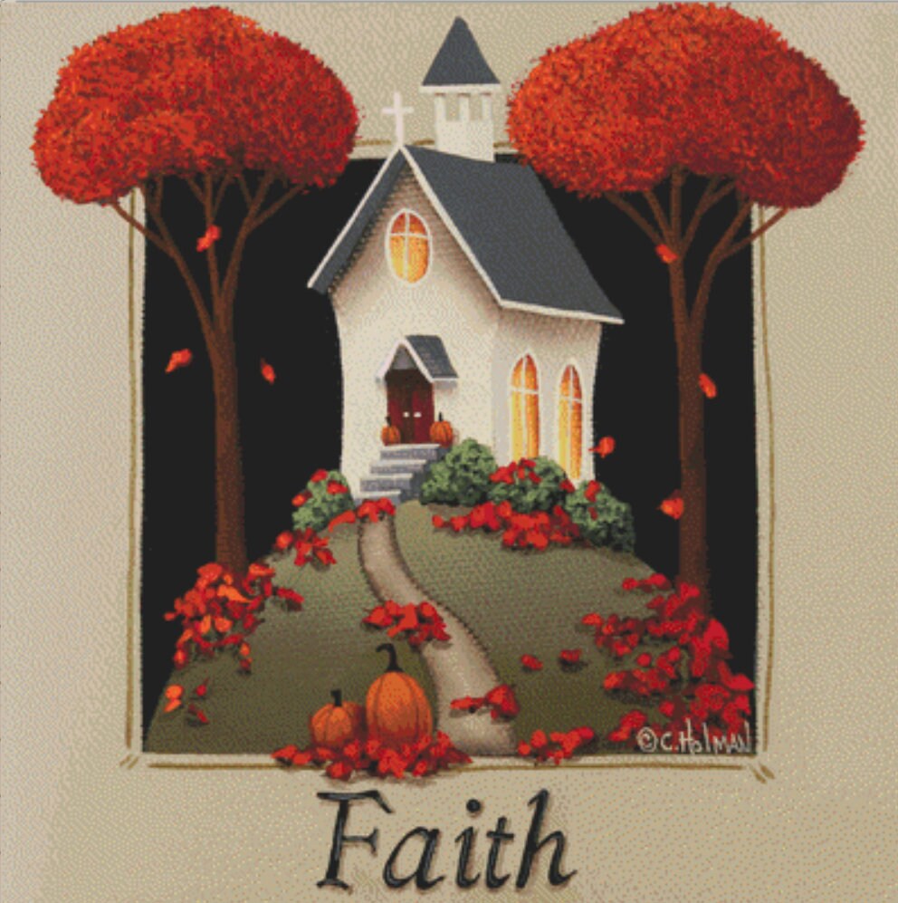 Faith Country cross stitch pattern by Catherine Holman/Ansada Art Licensing Group, LLC.