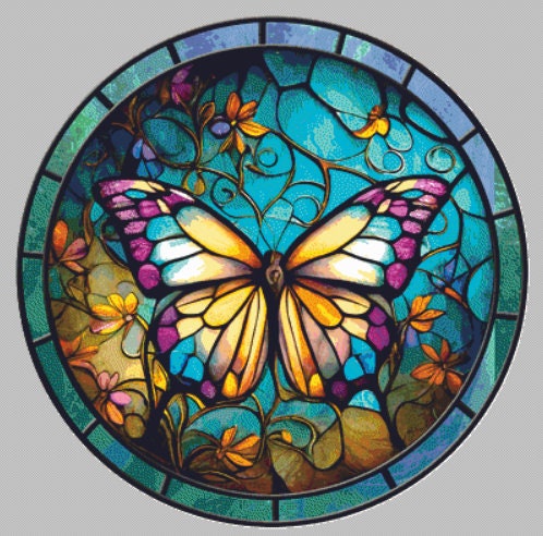 Stained Glass Butterfly 3 cross stitch pattern by IvyCottageHome