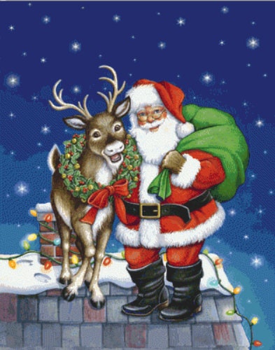 Deer and Santa cross stitch pattern by Rose Mary Berlin/Ansada Art Licensing Group, LLC