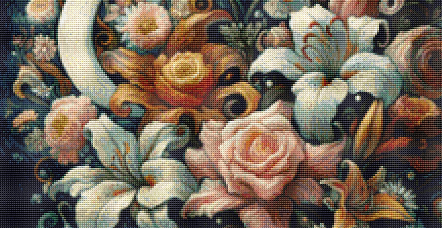 Midnight Blossom Dreamscape (Small) cross stitch pattern by World of Love Hearts/Adrian G. Eyre