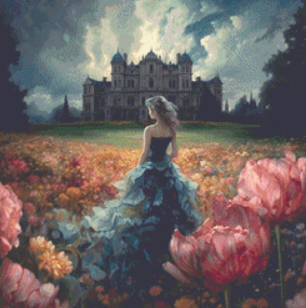 Woman in a Field of Flowers 18 (Small) cross stitch pattern by Eder Jose Rosa