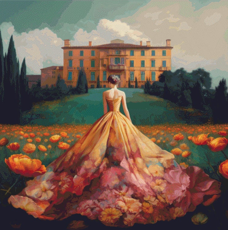 Woman in a Field of Flowers 10 (Max Colors/Max Size) cross stitch pattern by Eder Jose Rosa