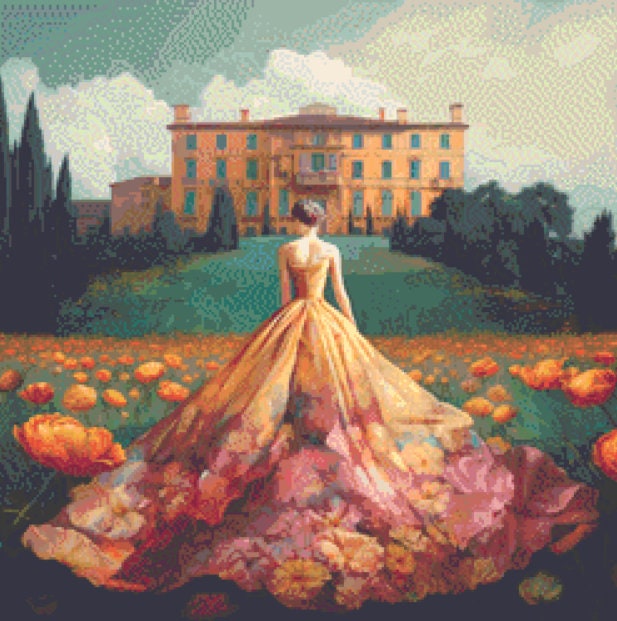 Woman in a Field of Flowers 10 (Small) cross stitch pattern by Eder Jose Rosa