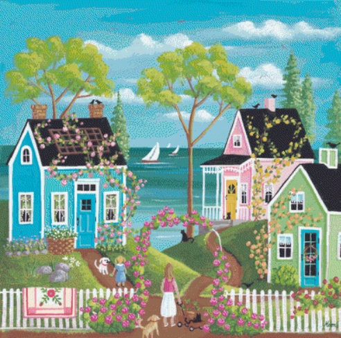 Everythings coming up Roses cross stitch pattern by Kim Leo licensed by JMS Art Licensing