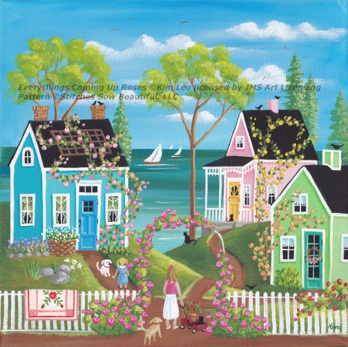 Everythings coming up Roses cross stitch pattern by Kim Leo licensed by JMS Art Licensing