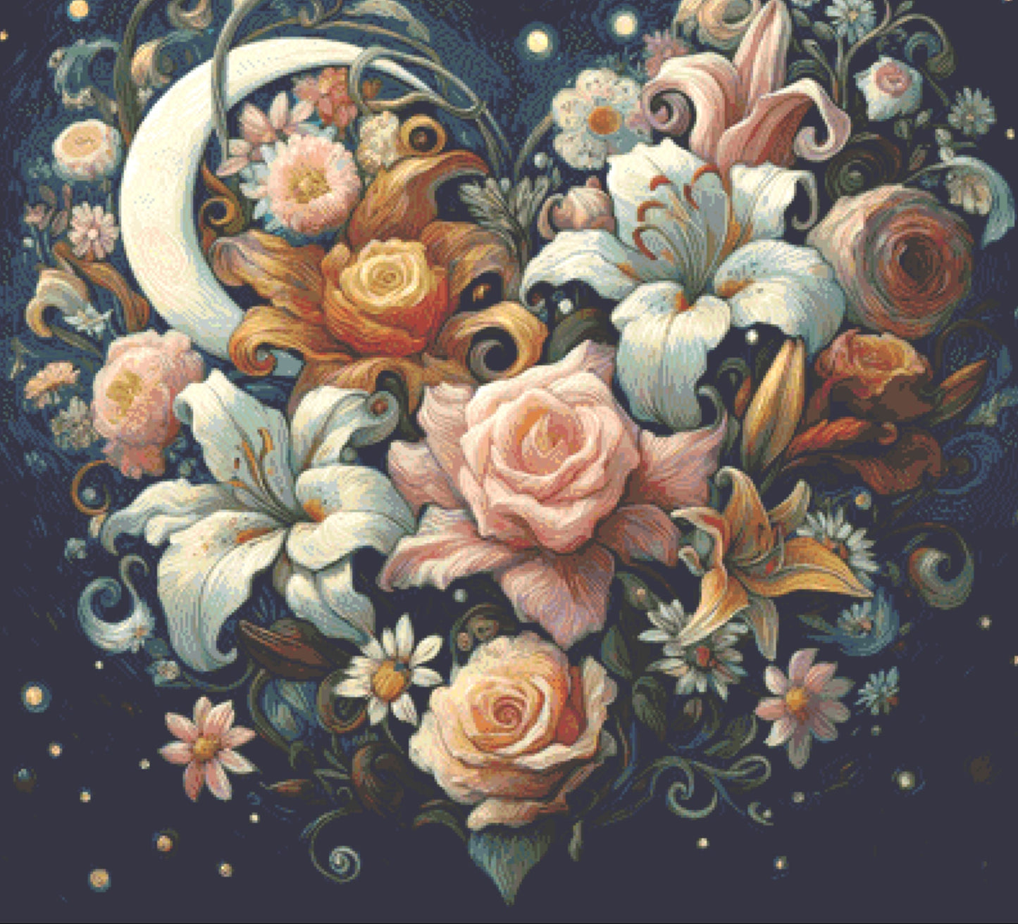 Midnight Blossom Dreamscape cross stitch pattern by World of Love Hearts/Adrian G. Eyre