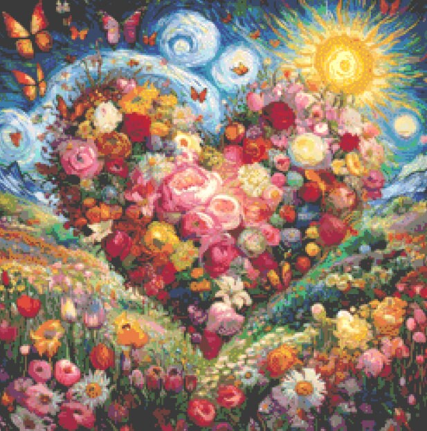 Vibrant Fusion- A Symphony of Van Gogh's Passion (Small) cross stitch pattern by World of Love Hearts/Adrian G. Eyre