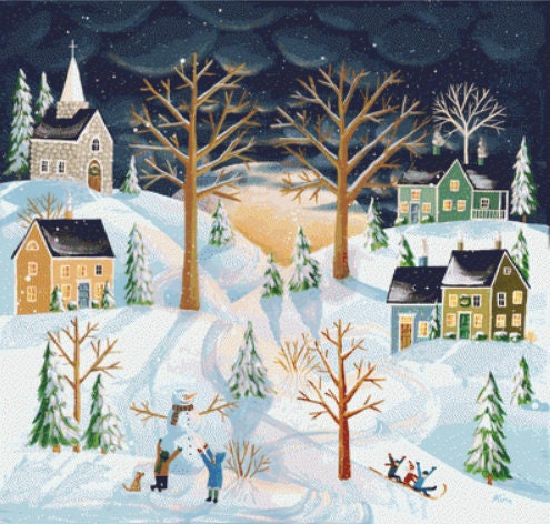 White Blanket cross stitch pattern by Kim Leo licensed by JMS Art Licensing