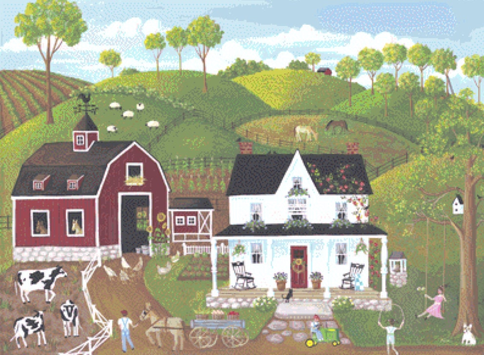 Summer at the Farm (Max Colors) cross stitch pattern by Kim Leo licensed by JMS Art Licensing