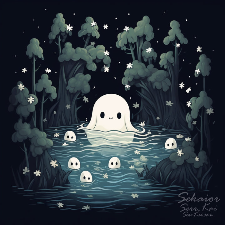 Cute Ghost in a Pond (Small) cross stitch pattern by Serr.Kai A Quill & Ink