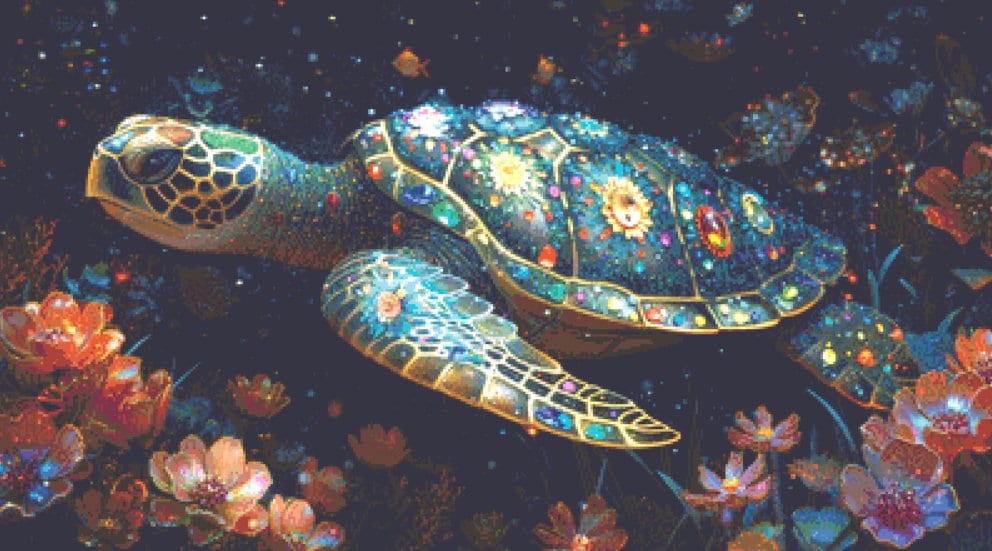 The Turtle in Sea Flowers (Max Colors) cross stitch pattern by Eder Jose Rosa