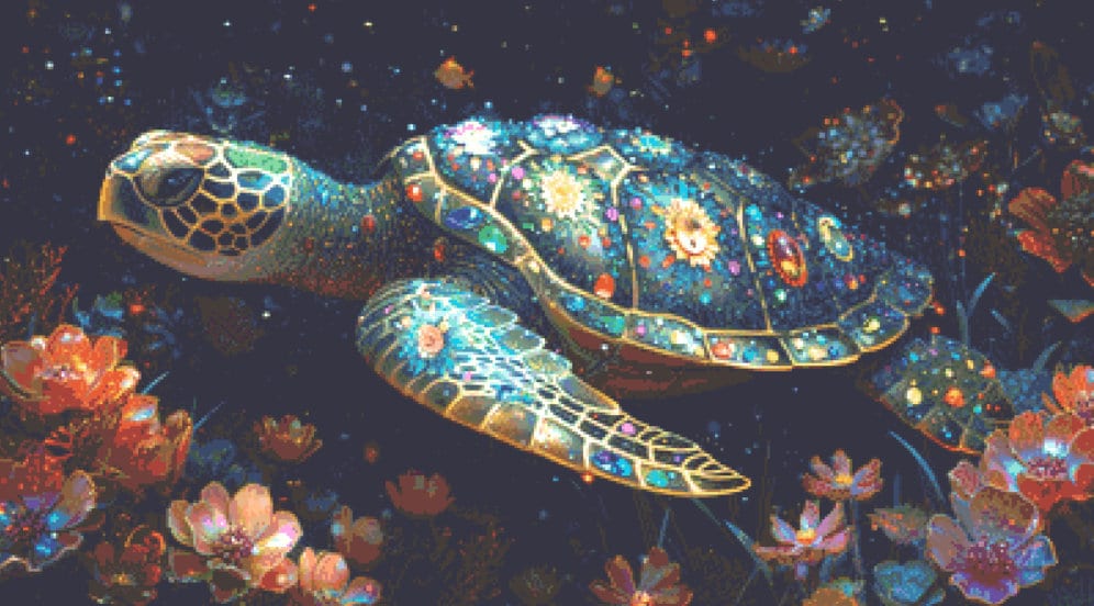 The Turtle in Sea Flowers cross stitch pattern by Eder Jose Rosa